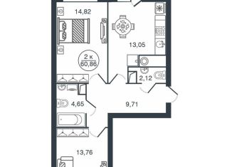 Продам 2-комнатную квартиру, 60.9 м2, Тверская область