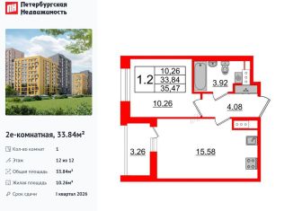 Продается однокомнатная квартира, 33.8 м2, Санкт-Петербург, метро Комендантский проспект