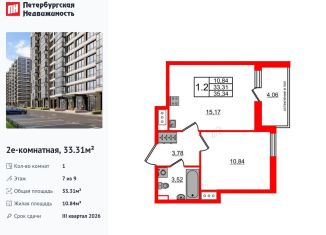 Продаю 1-комнатную квартиру, 33.3 м2, Санкт-Петербург, Кубинская улица, 78к2, Московский район