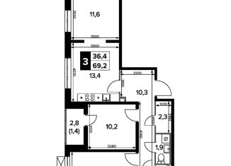 3-ком. квартира на продажу, 69.2 м2, Московская область, Южный бульвар, 8