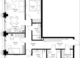 Трехкомнатная квартира на продажу, 91.8 м2, Москва, проспект Мира, 186Ас1