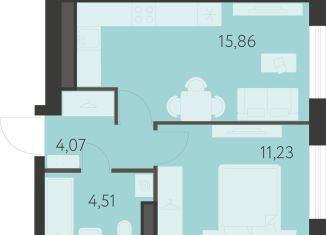 1-комнатная квартира на продажу, 35.7 м2, Екатеринбург, метро Чкаловская, улица Академика Ландау, 17/7к2