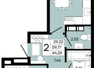 Продается 2-ком. квартира, 64.3 м2, Краснодарский край