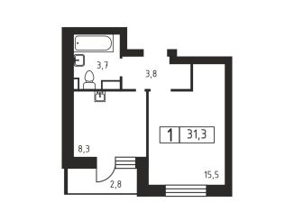 1-ком. квартира на продажу, 31.3 м2, деревня Скотное, Вересковая улица, 1к1