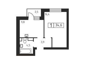 Продается однокомнатная квартира, 34.6 м2, деревня Скотное, Вересковая улица, 1к1