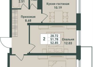 2-ком. квартира на продажу, 52.9 м2, Ленинградская область