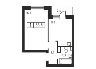 Продажа однокомнатной квартиры, 35.8 м2, деревня Скотное, Вересковая улица, 2к1