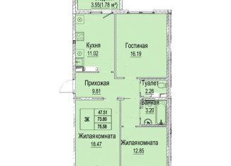 Трехкомнатная квартира на продажу, 77.4 м2, Нижний Новгород, Канавинский район