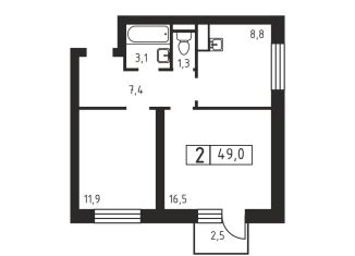 Продажа 2-комнатной квартиры, 49 м2, деревня Скотное, Вересковая улица, 1к1