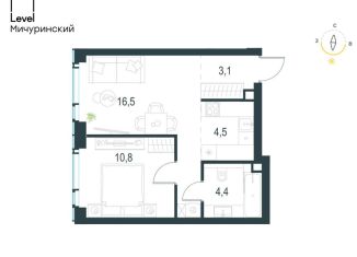 Продам 2-ком. квартиру, 39.3 м2, Москва, метро Мичуринский проспект, жилой комплекс Левел Мичуринский, к3