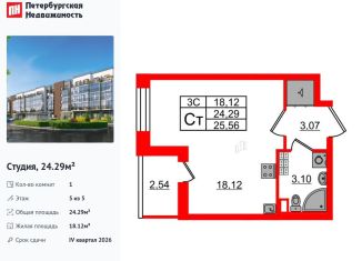 Продается квартира студия, 24.3 м2, Санкт-Петербург, муниципальный округ Пулковский Меридиан