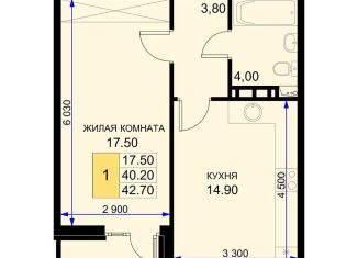 Продается 1-комнатная квартира, 42.7 м2, поселок Южный, Екатерининская улица, 5к2