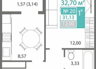 Продается однокомнатная квартира, 31.1 м2, Крым