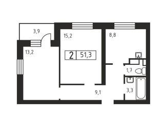 Продам 2-ком. квартиру, 51.3 м2, деревня Скотное, Вересковая улица, 2к2