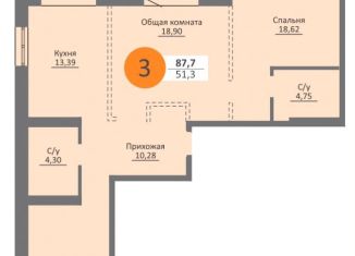 Продается 3-комнатная квартира, 85.4 м2, Новосибирская область, Московская улица, 75