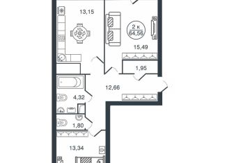 Продажа 2-ком. квартиры, 64.6 м2, Тверь