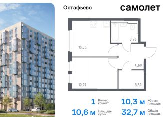 Продажа однокомнатной квартиры, 32.7 м2, село Остафьево, жилой комплекс Остафьево, к19