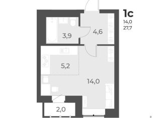 Квартира на продажу студия, 27.7 м2, Новосибирск, улица имени генерал-майора А.Н. Рожкина, 12