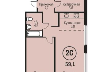 Продается двухкомнатная квартира, 59.1 м2, Барнаул, улица имени В.Т. Христенко, 2к4, Индустриальный район