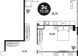 Продаю 2-ком. квартиру, 73.8 м2, Ростов-на-Дону, Красноармейская улица, 254, Кировский район