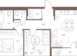 Продается 2-комнатная квартира, 62.1 м2, Пензенская область