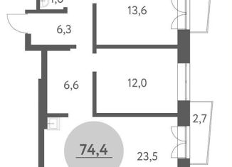 Продам 3-ком. квартиру, 74.4 м2, Новосибирск, метро Речной вокзал