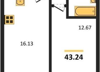 1-комнатная квартира на продажу, 43.2 м2, Воронеж, Ленинский район