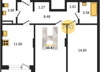 2-комнатная квартира на продажу, 60.9 м2, Воронеж, Коминтерновский район