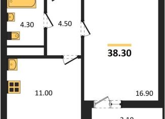 Однокомнатная квартира на продажу, 38.3 м2, Воронеж, улица Шишкова, 140Б/6, Центральный район