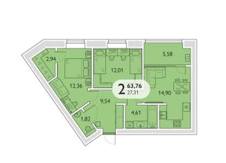 Продаю 2-ком. квартиру, 63.8 м2, посёлок Мичуринский, микрорайон Мегаполис-Парк, 23к2