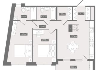 Продается 2-комнатная квартира, 74.7 м2, Санкт-Петербург, Новгородская улица, 8В