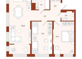 Продажа 2-ком. квартиры, 70.6 м2, Тюмень