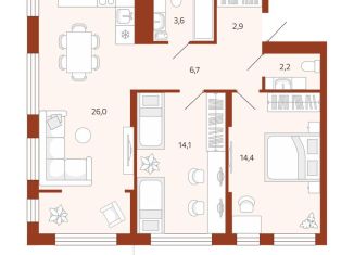 2-ком. квартира на продажу, 69.9 м2, Тюмень