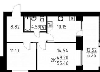 Продается двухкомнатная квартира, 55.5 м2, деревня Кисловка, улица Василия Кандинского, 8