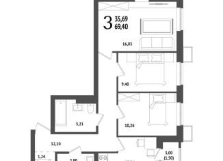 Продажа 3-комнатной квартиры, 69.4 м2, Республика Башкортостан