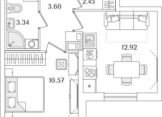 Продается однокомнатная квартира, 34.4 м2, Санкт-Петербург, метро Проспект Ветеранов