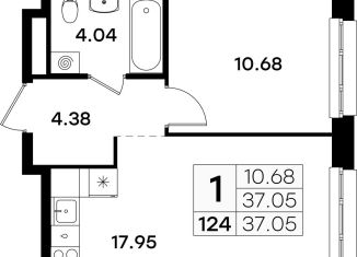 Однокомнатная квартира на продажу, 37.1 м2, Казань