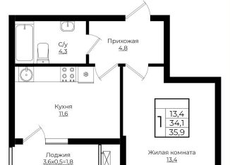 1-ком. квартира на продажу, 35.9 м2, Краснодарский край, жилой комплекс Европа Клубный Квартал 6, лит7