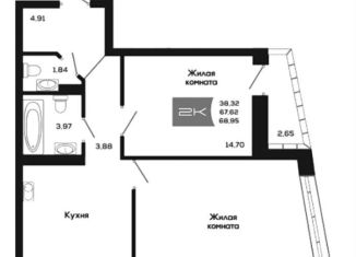 2-ком. квартира на продажу, 69 м2, Новосибирск, улица Титова, 48, Ленинский район