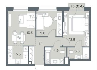 Продам 3-ком. квартиру, 56.5 м2, деревня Поздняково