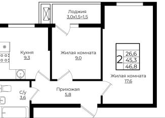 Продается 2-комнатная квартира, 46.8 м2, Краснодарский край, жилой комплекс Европа Клубный Квартал 6, лит7