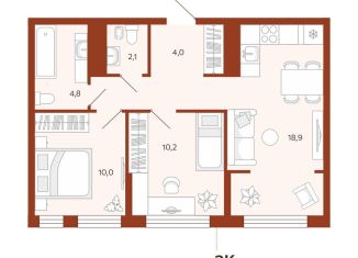 Продаю 2-ком. квартиру, 54.8 м2, Тюмень