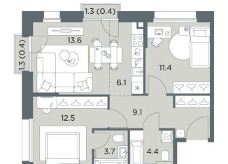 Продается 3-комнатная квартира, 61.6 м2, деревня Поздняково