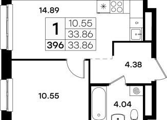 Однокомнатная квартира на продажу, 33.9 м2, Казань