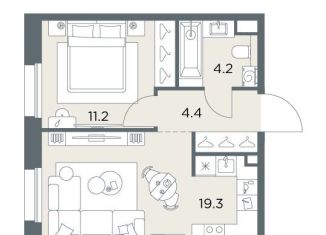 Продам 1-комнатную квартиру, 39.1 м2, деревня Поздняково