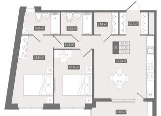 Продается 2-ком. квартира, 74.7 м2, Санкт-Петербург, Новгородская улица, 8В, муниципальный округ Смольнинское