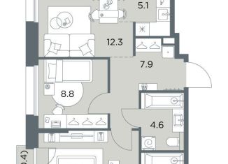 Продаю 3-ком. квартиру, 56.5 м2, деревня Поздняково