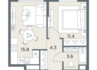 Продается 1-комнатная квартира, 35.1 м2, деревня Поздняково