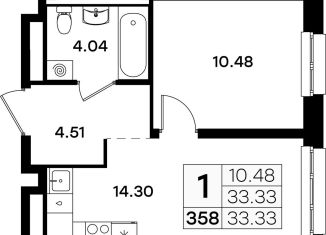 1-комнатная квартира на продажу, 33.3 м2, Казань