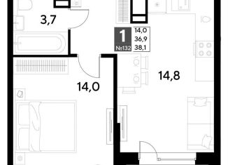 Продаю 1-ком. квартиру, 38.1 м2, Омск